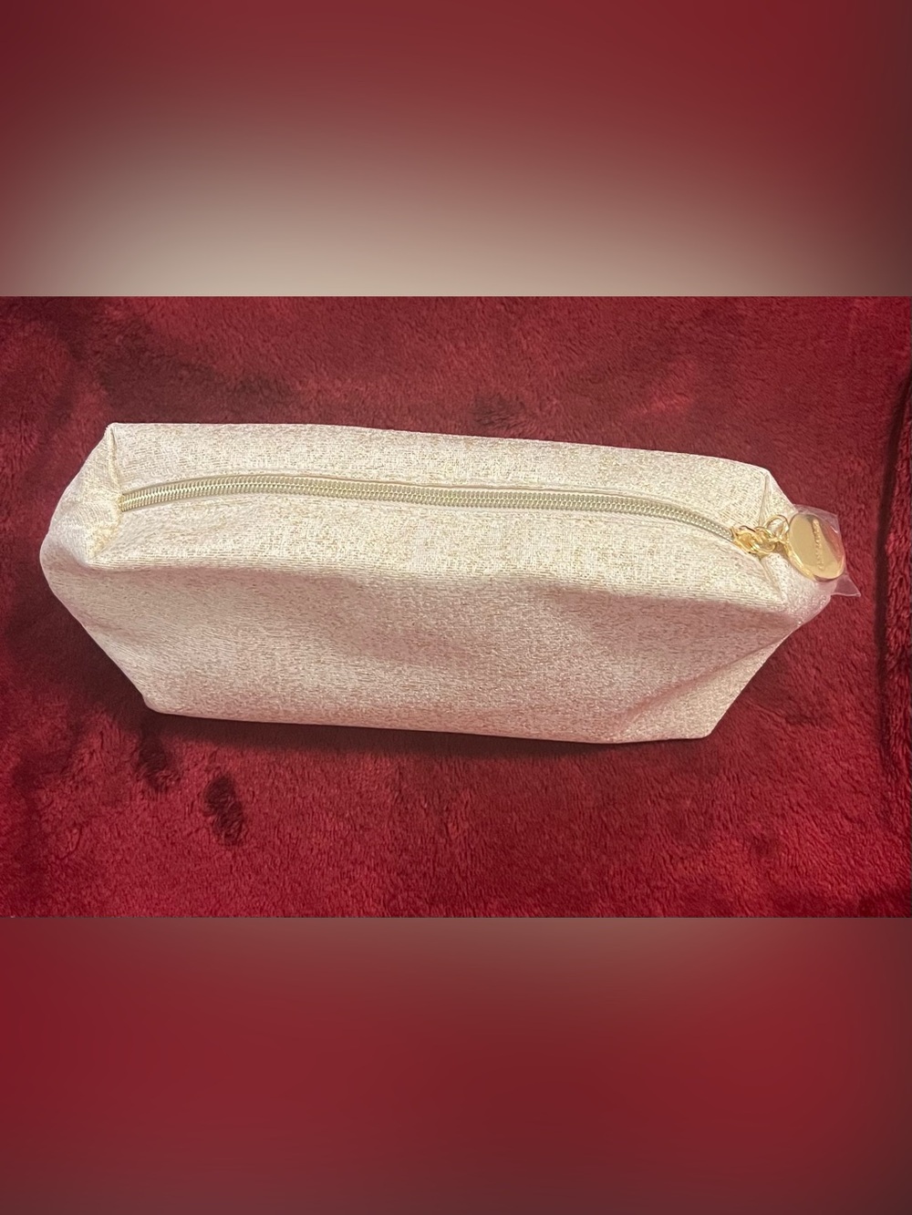 Estee Lauder Cream Glitter Cosmetic Pouch with Gold Hardware